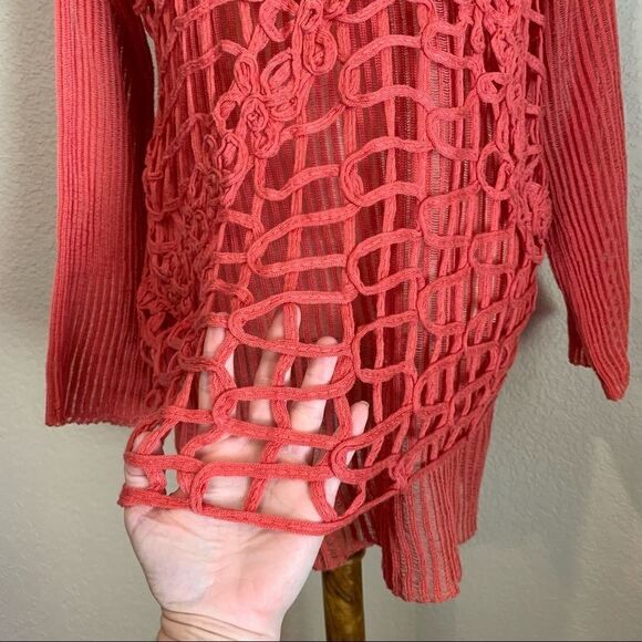 VTG Coral Sheer Floral Overlay Sweater OS Sonia - Picture 4 of 16